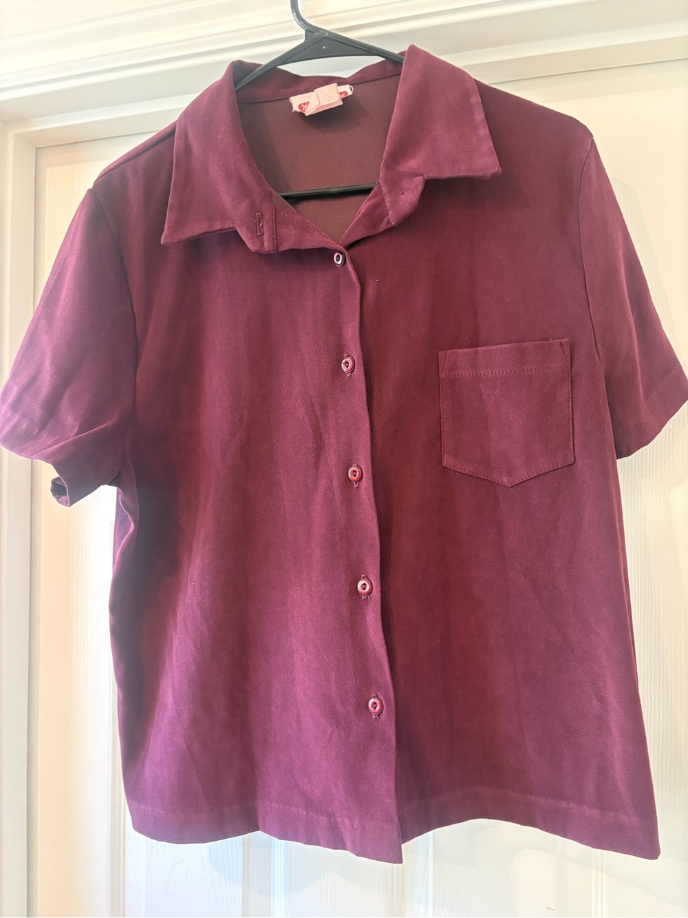 Vintage Women's Short-Sleeve Button Front Blouse - Deep Burgundy